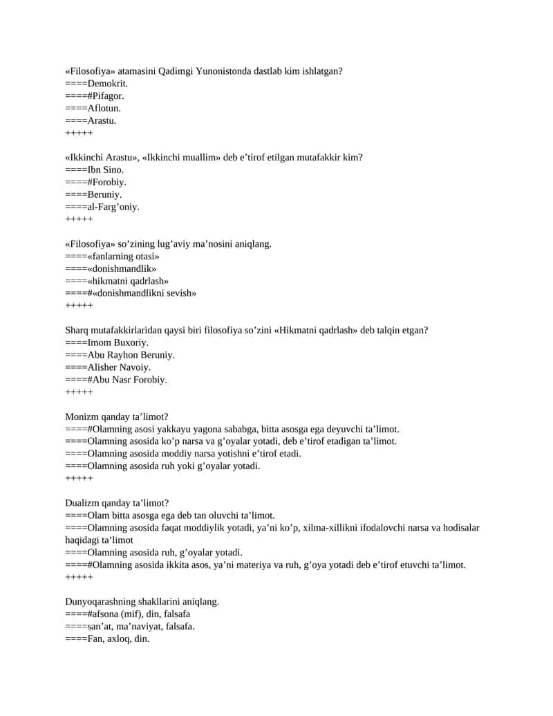 Falsafa fanidan asosiy testlar 1