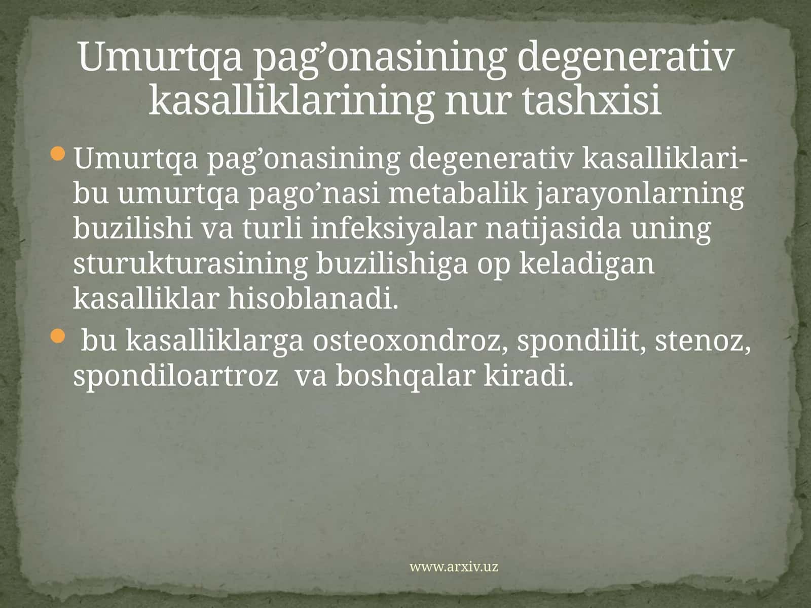 Umurtqapag’onasiningdegenerativkasalliklari bu 1