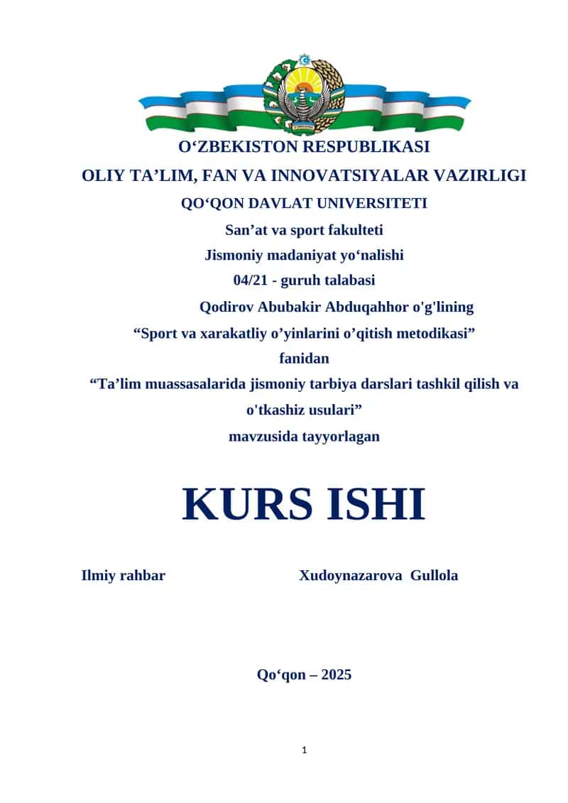 “Sport va xarakatliy o’yinlarini o’qitish metodikasi” 1