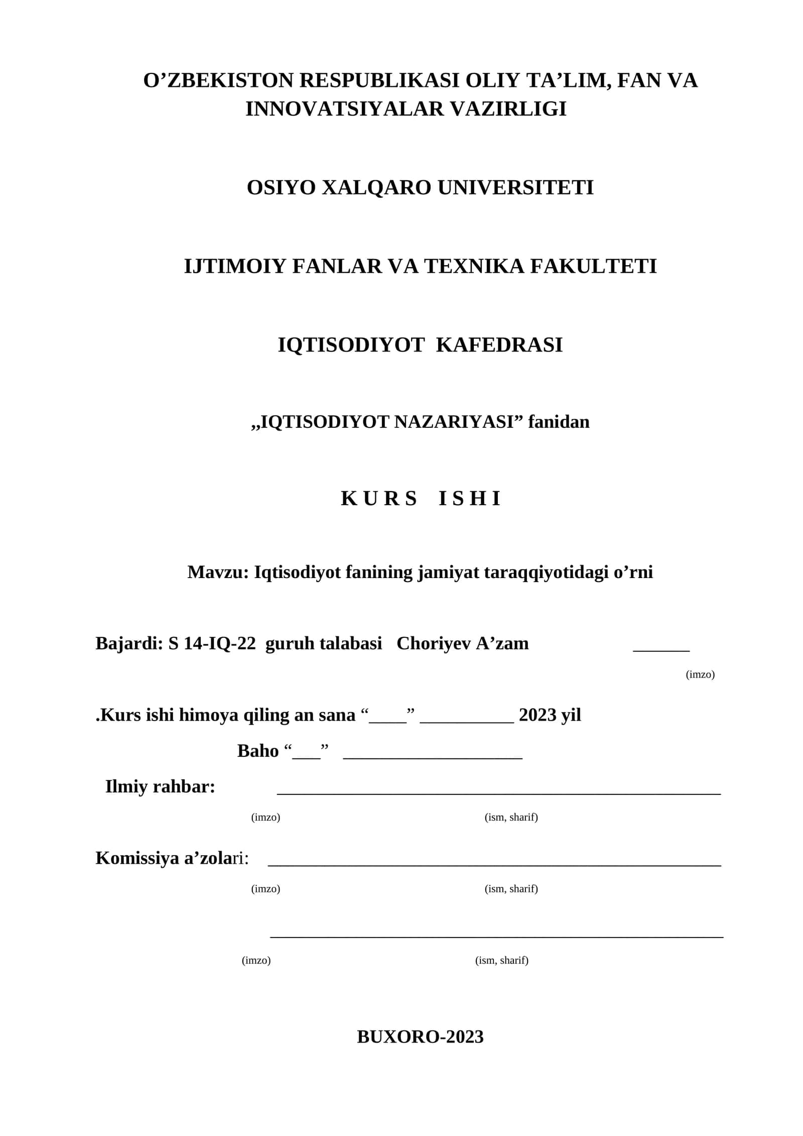 Iqtisodiyot fanining jamiyat taraqqiyotidagi o’rni 1
