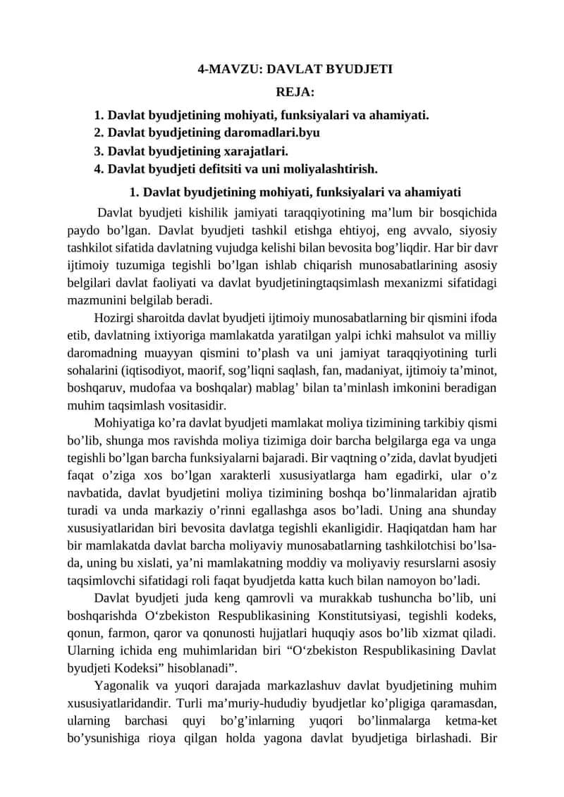 Davlat Byudjeti Reja 1
