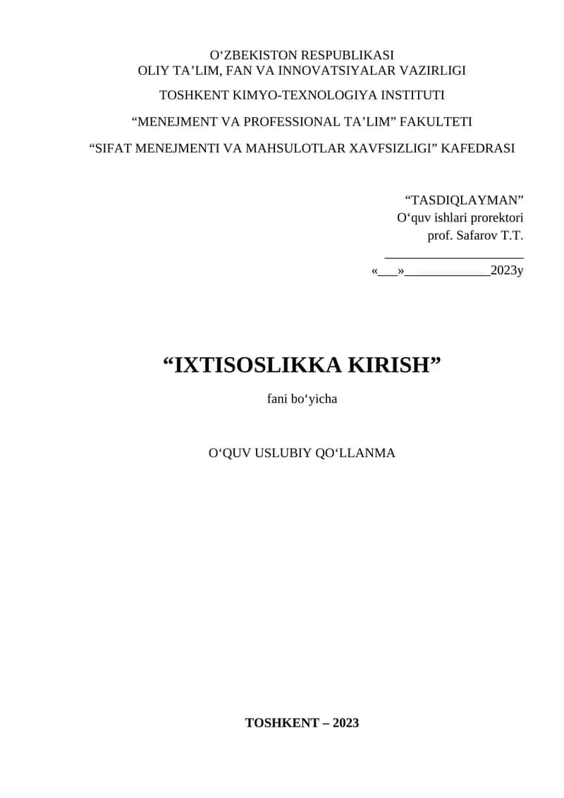 Ixtisoslikka kirish 1