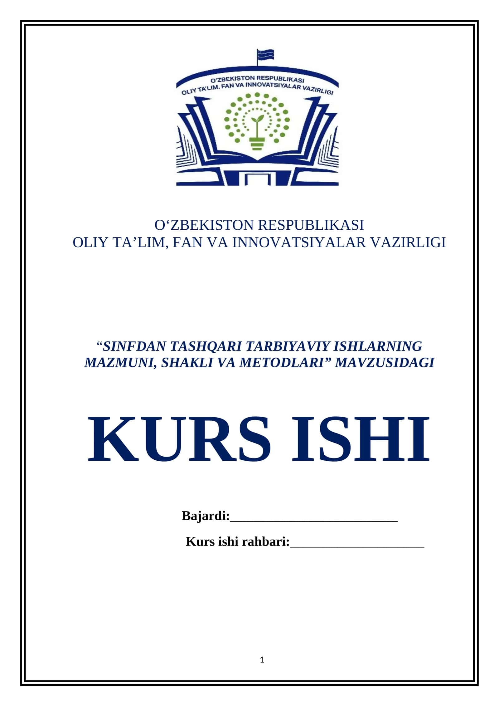SINFDAN TASHQARI TARBIYAVIY ISHLARNING MAZMUNI, SHAKLI VA METODLARI 1