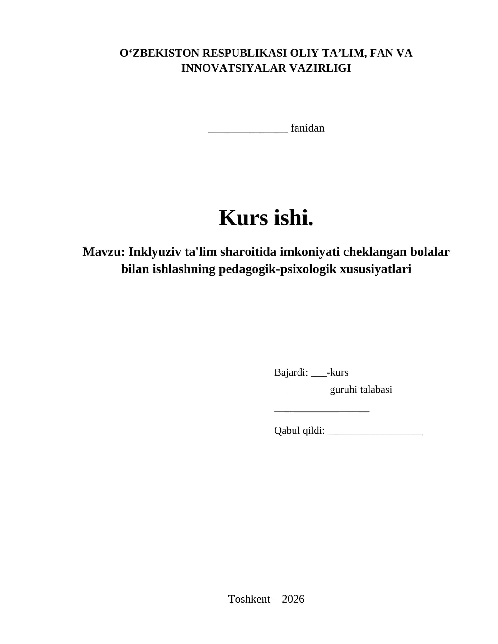 Inklyuziv ta'lim sharoitida imkoniyati cheklangan bolalar bilan ishlashning pedagogik-psixologik xususiyatlari 1