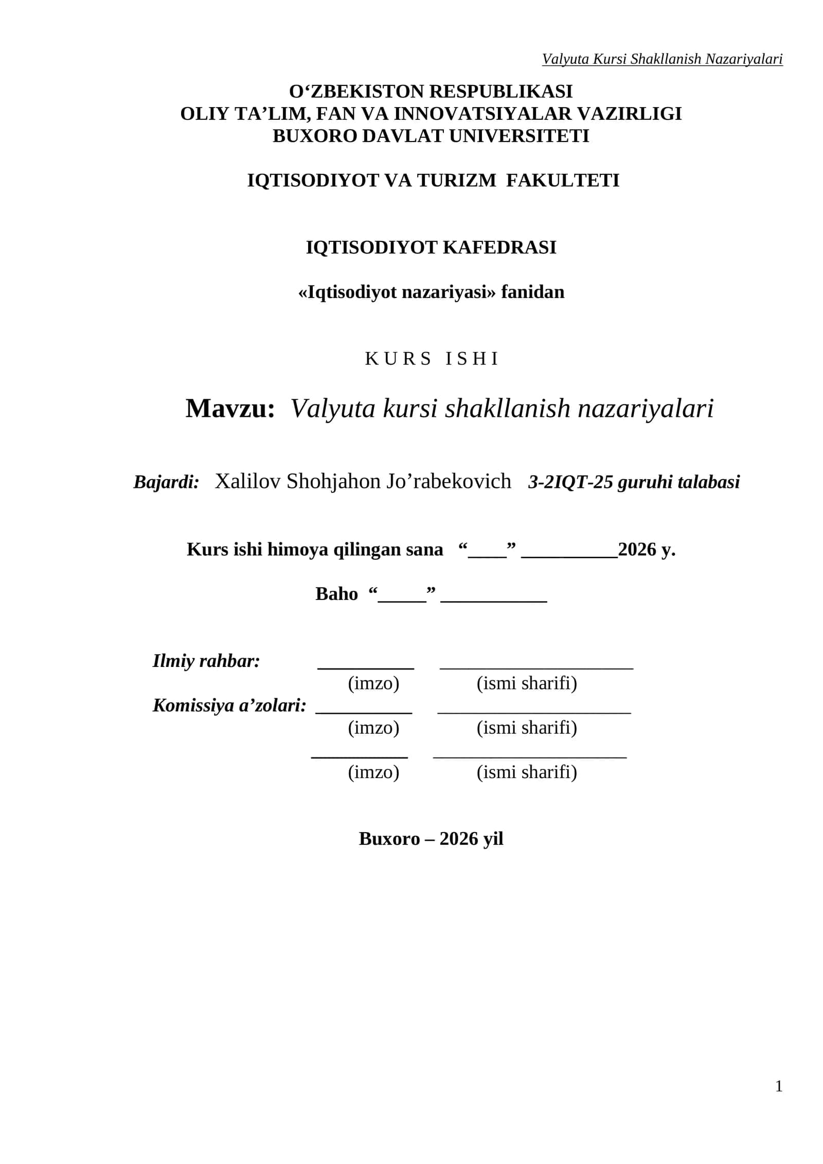 Valyuta Kursi Shakllanish Nazariyalari 1