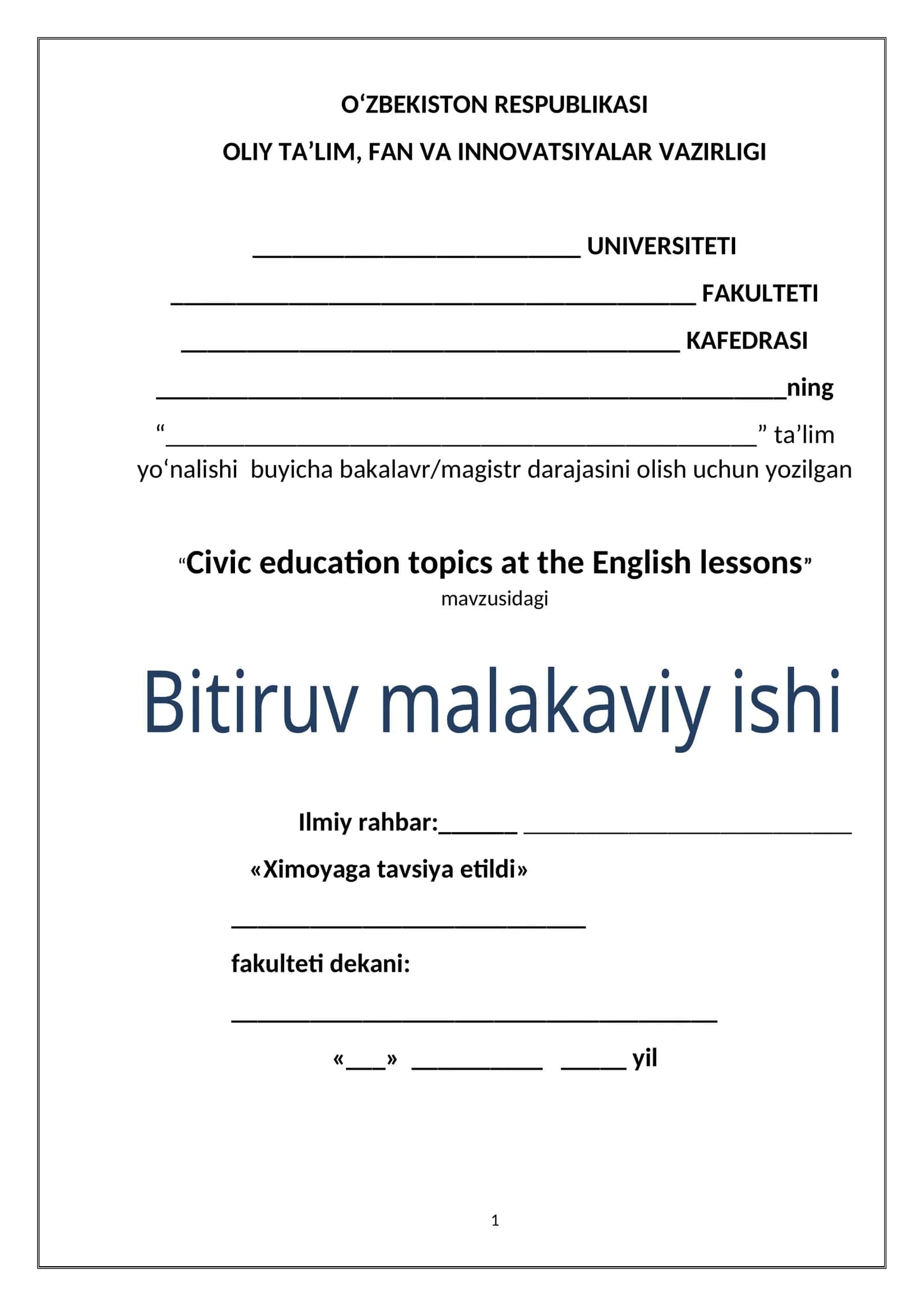 Civic education topics at the English lessons 1