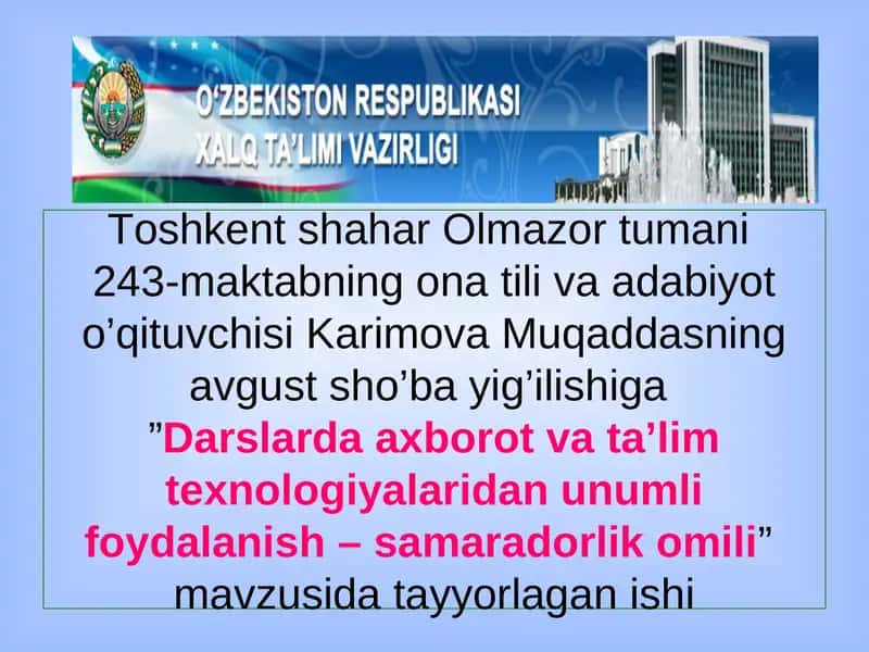 Darslarda axborot va ta'lim texnologiyalaridan unumli foydalanish – samaradorlik omili 1