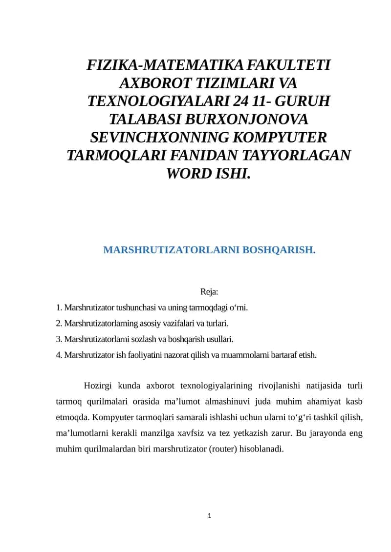 Marshrutizatorlarni boshqarish 1