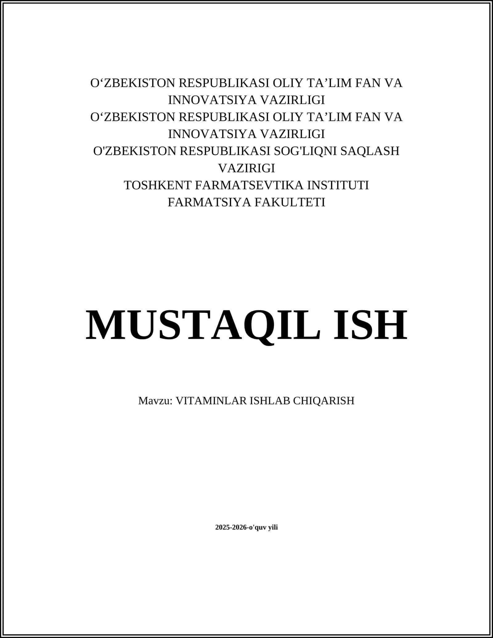 VITAMINLAR ISHLAB CHIQARISH 1