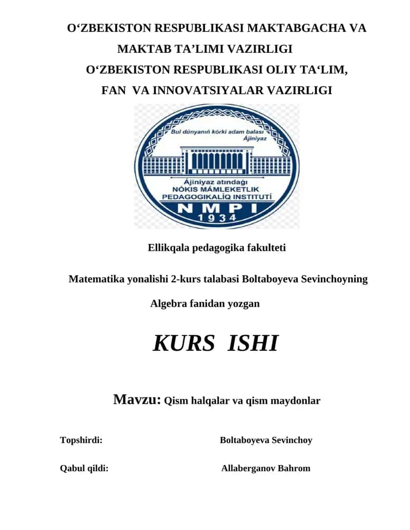 Qism halqalar va qism maydonlar 1