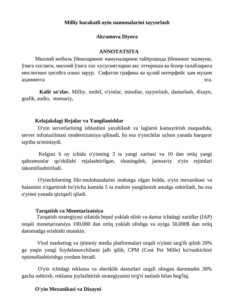 Milliy harakatli oyin namunalarini tayyorlash 1