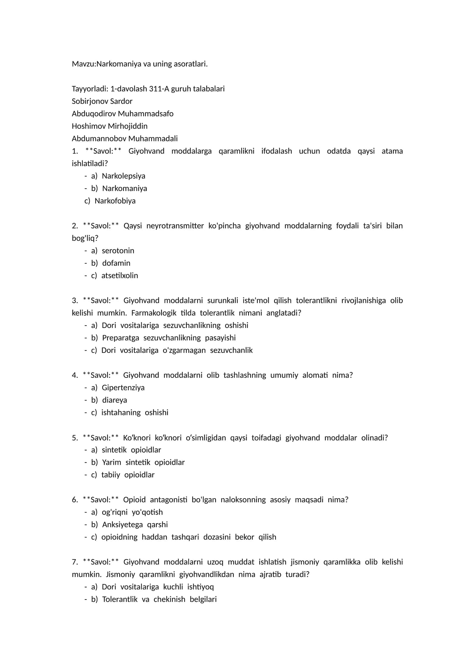 Narkomaniya va uning asoratlari 1