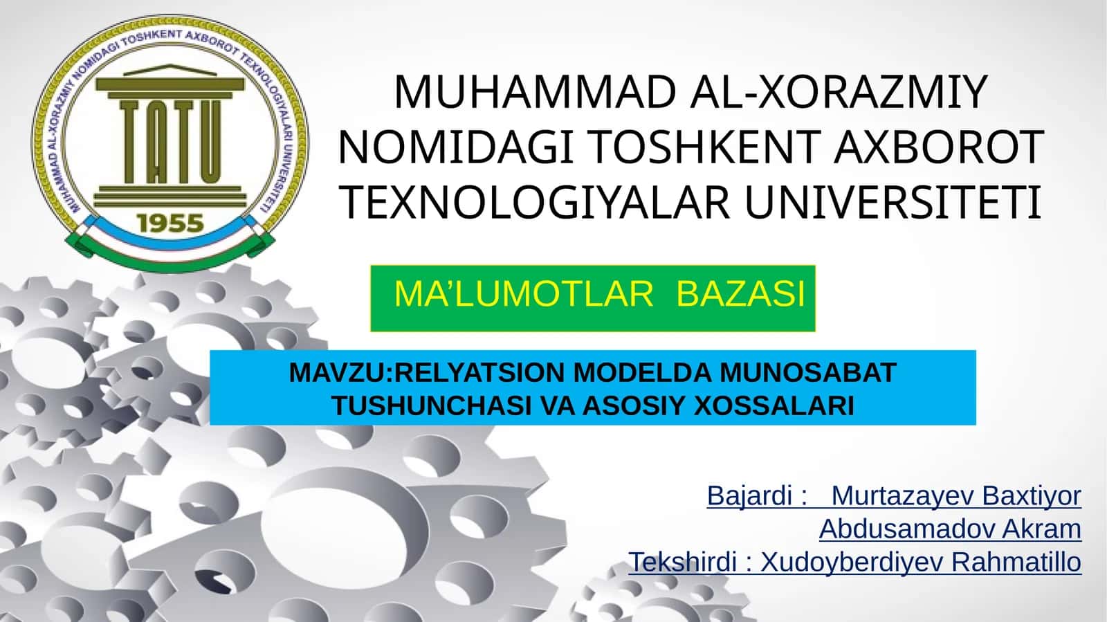 Relyatsion modelda munosabat tushunchasi va asosiy xossalari 1
