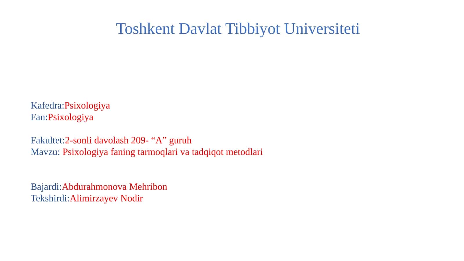 Psixologiya fanining tarmoqlari va tadqiqot metodlari 1