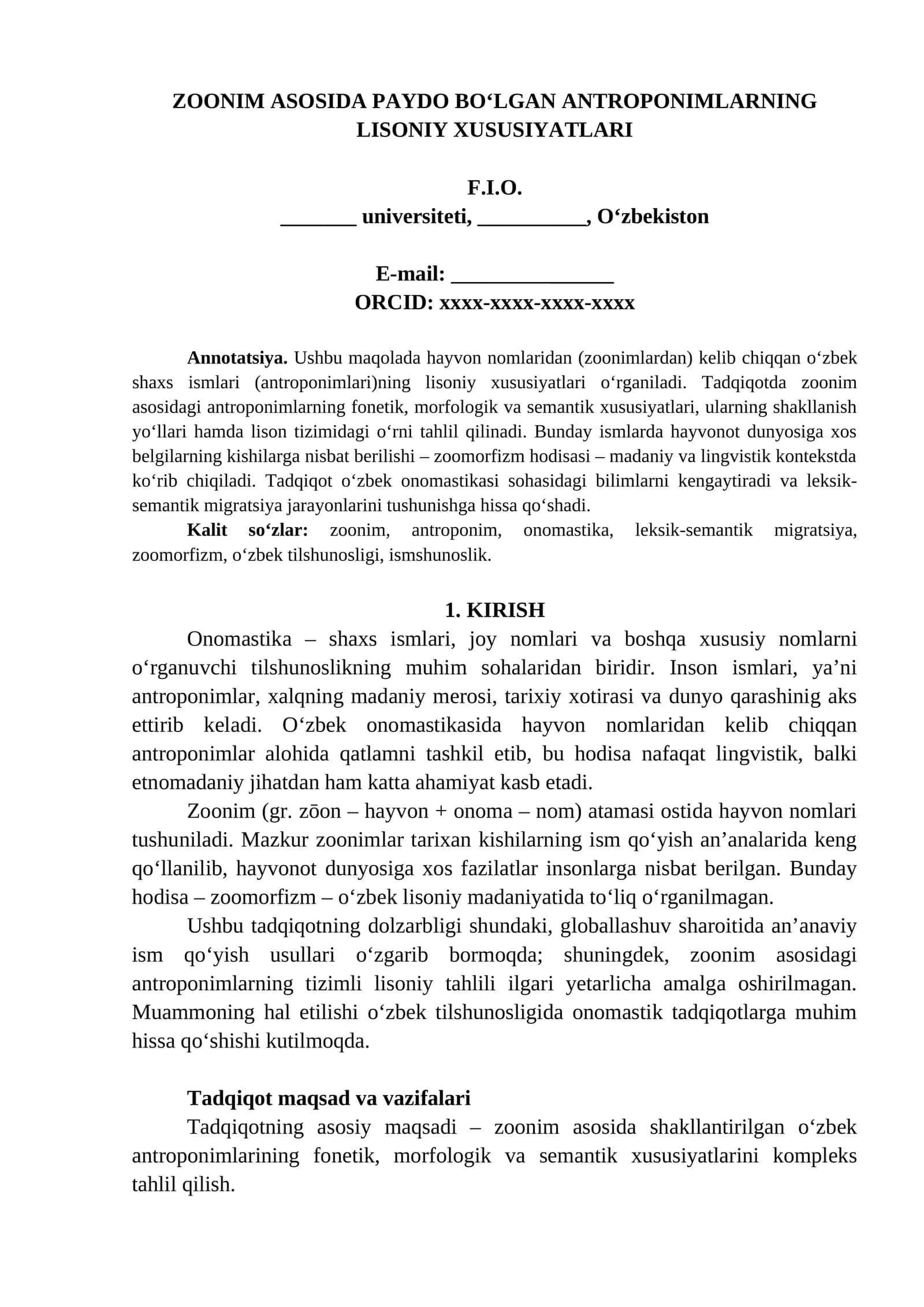 ZOONIM ASOSIDA PAYDO BO‘LGAN ANTROPONIMLARNING LISONIY XUSUSIYATLARI 1