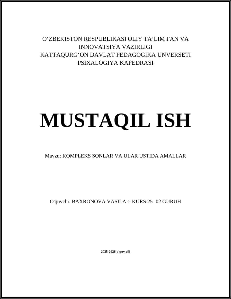 KOMPLEKS SONLAR VA ULAR USTIDA AMALLAR 1