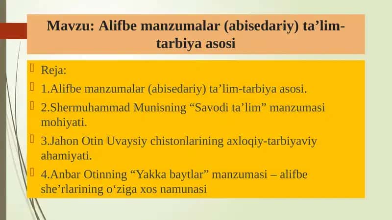 Alifbe manzumalar (abisedariy) ta’lim-tarbiya asosi 1