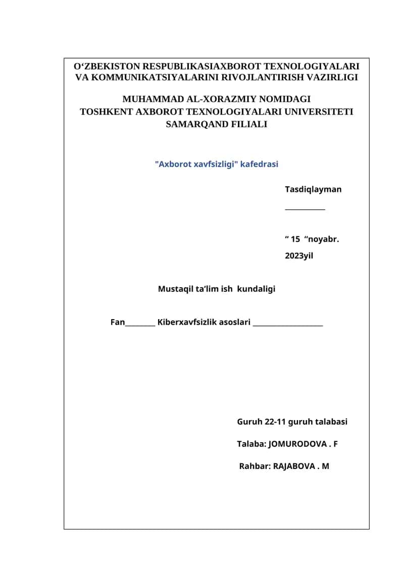 Kiberxavfsizlikga oid milliy va xorijiy me’yoriy-huquqiy hujjatlar tahlili 1
