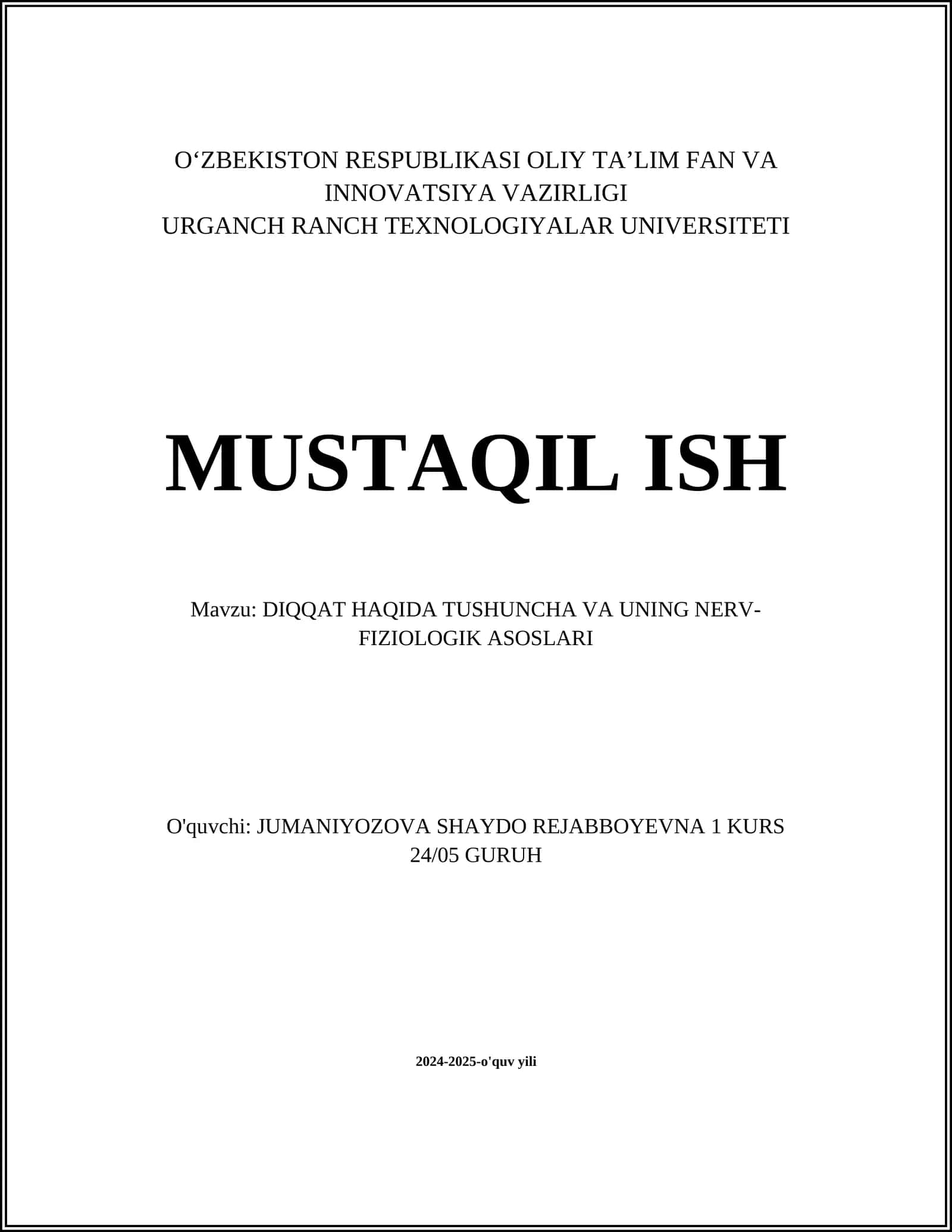 DIQQAT HAQIDA TUSHUNCHA VA UNING NERV-FIZIOLOGIK ASOSLARI 1