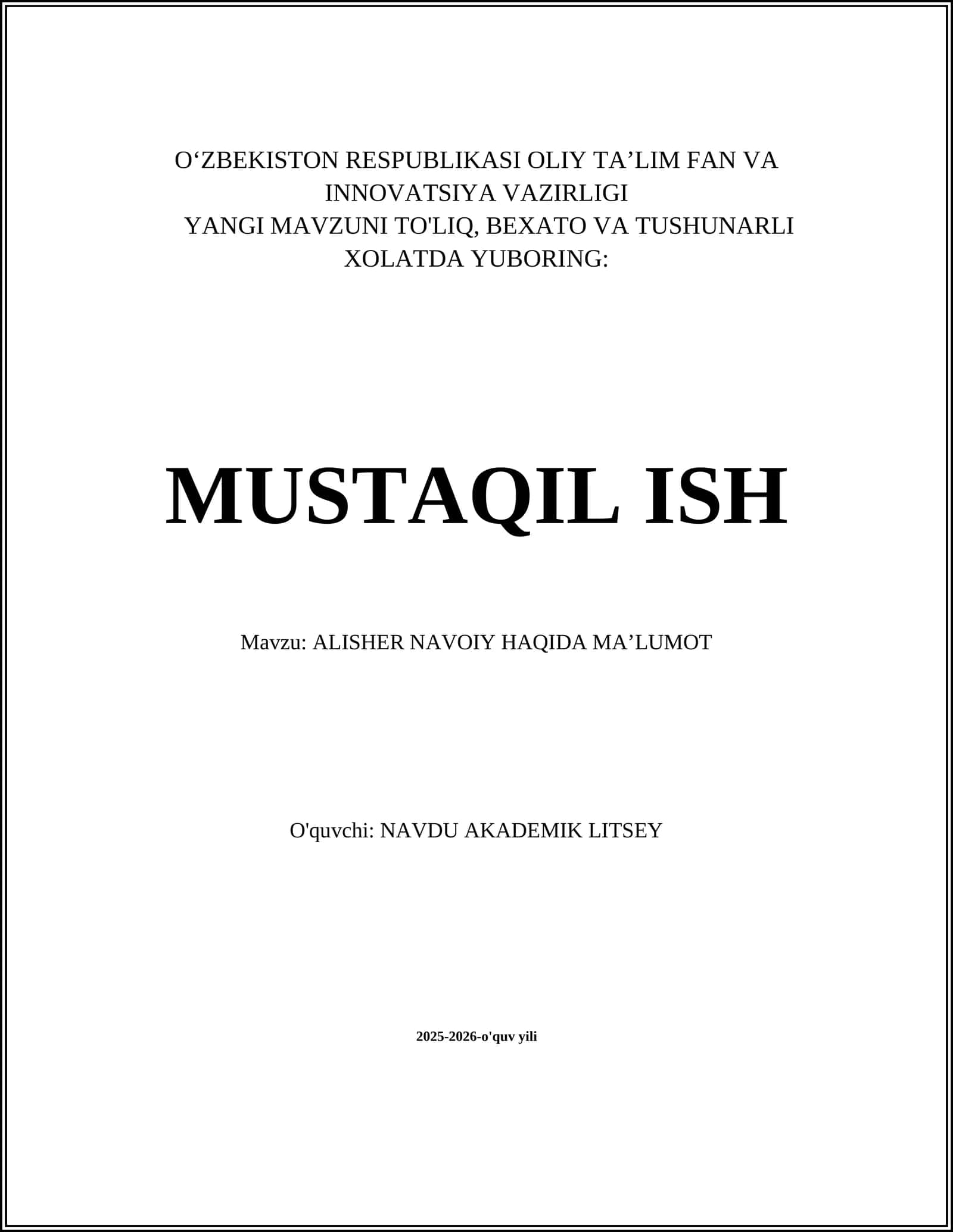 ALISHER NAVOIY HAQIDA MAʼLUMOT 1