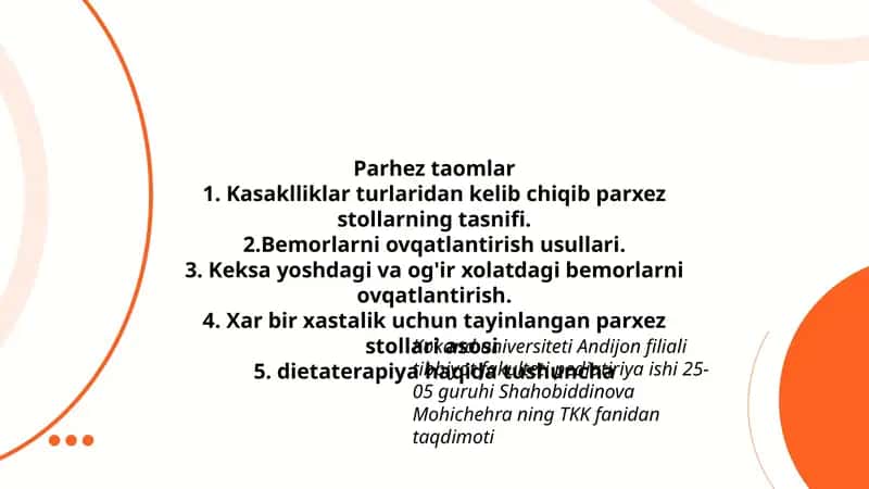 Parhez taomlar 1