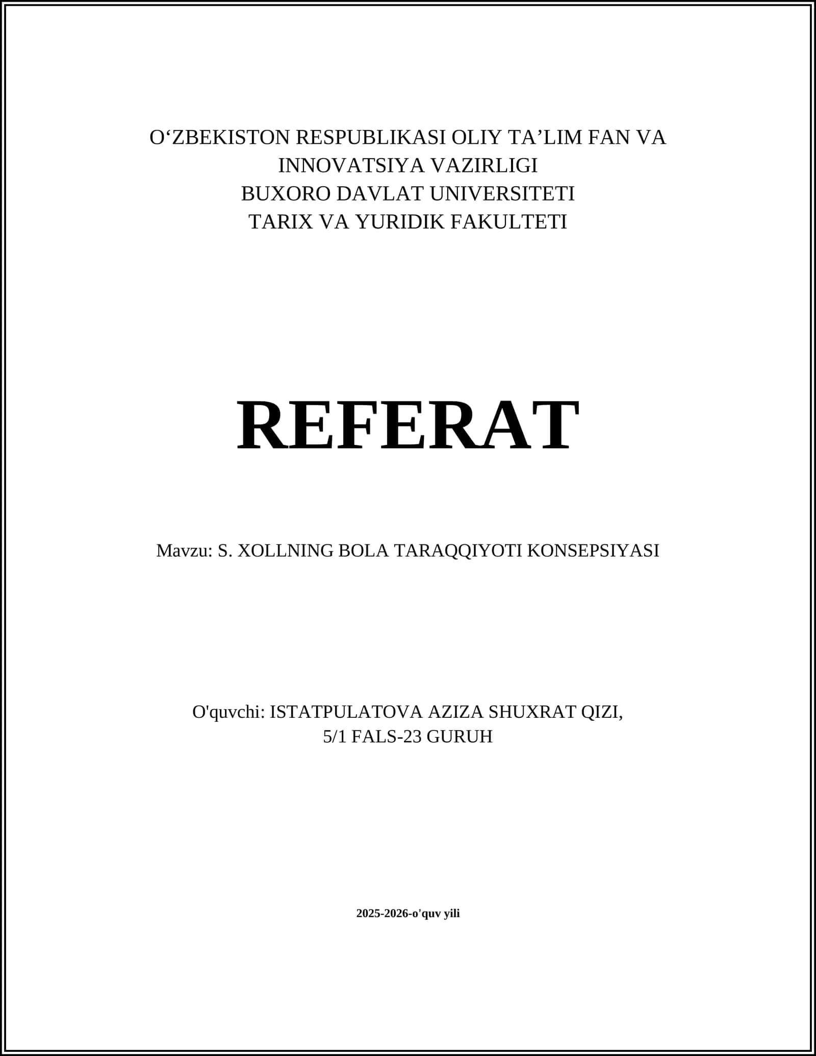 S. XOLLNING BOLA TARAQQIYOTI KONSEPSIYASI 1