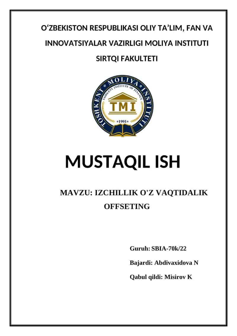 IZCHILLIK O'Z VAQTIDALIK OFFSETING 1
