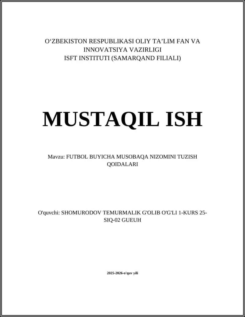 FUTBOL BUYICHA MUSOBAQA NIZOMINI TUZISH QOIDALARI 1