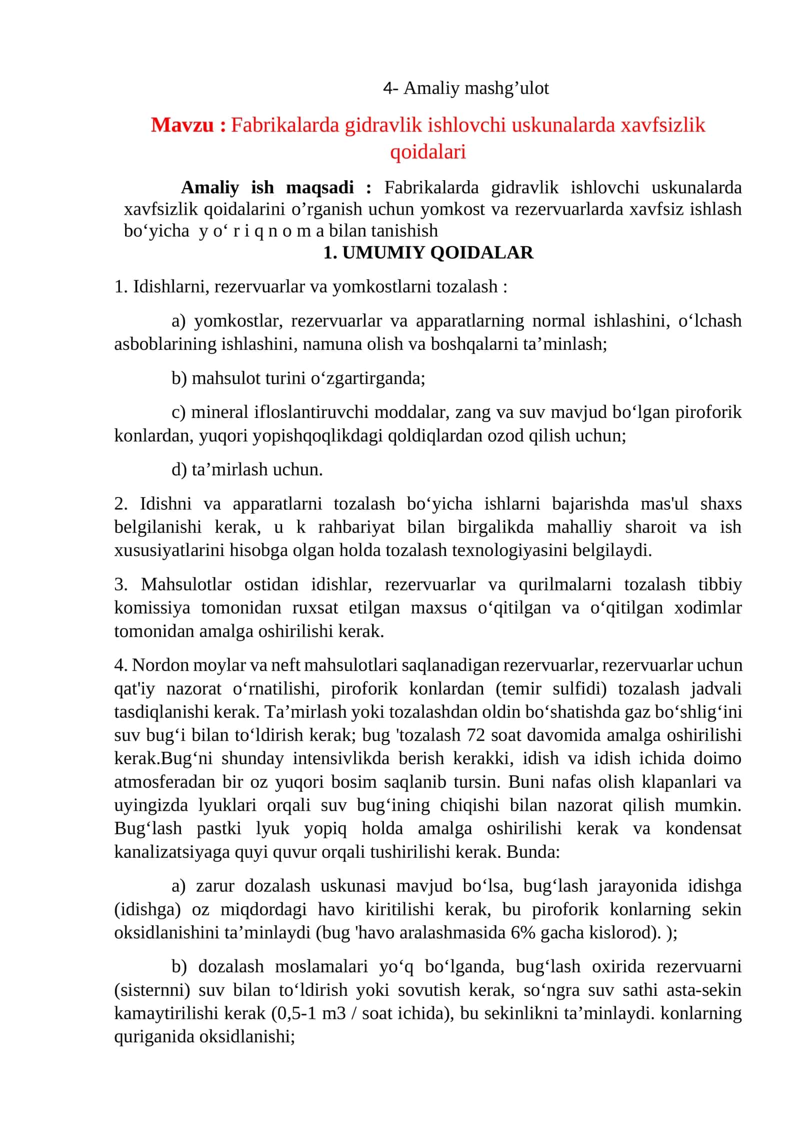 Fabrikalarda Gidravlik Ishlovchi Uskunalarda Xavfsizlik Qoidalari 1