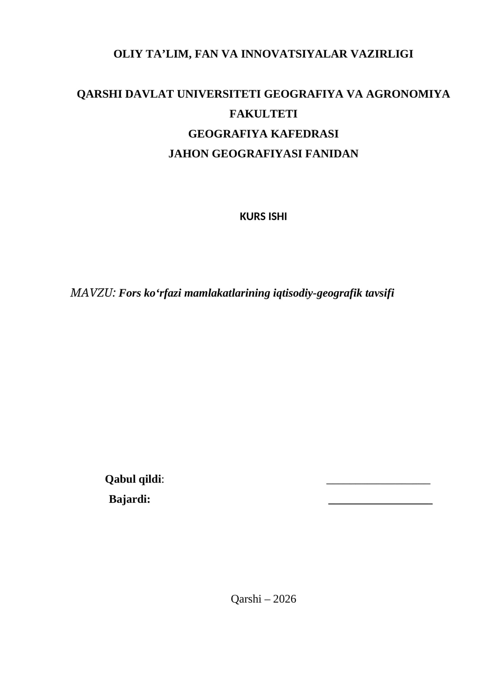 Fors ko‘rfazi mamlakatlarining iqtisodiy-geografik tavsifi 1