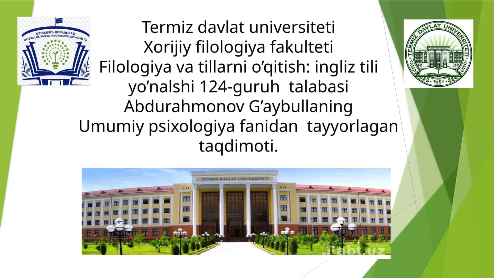 Umumiy psixologiya fanidan taʼlim 1