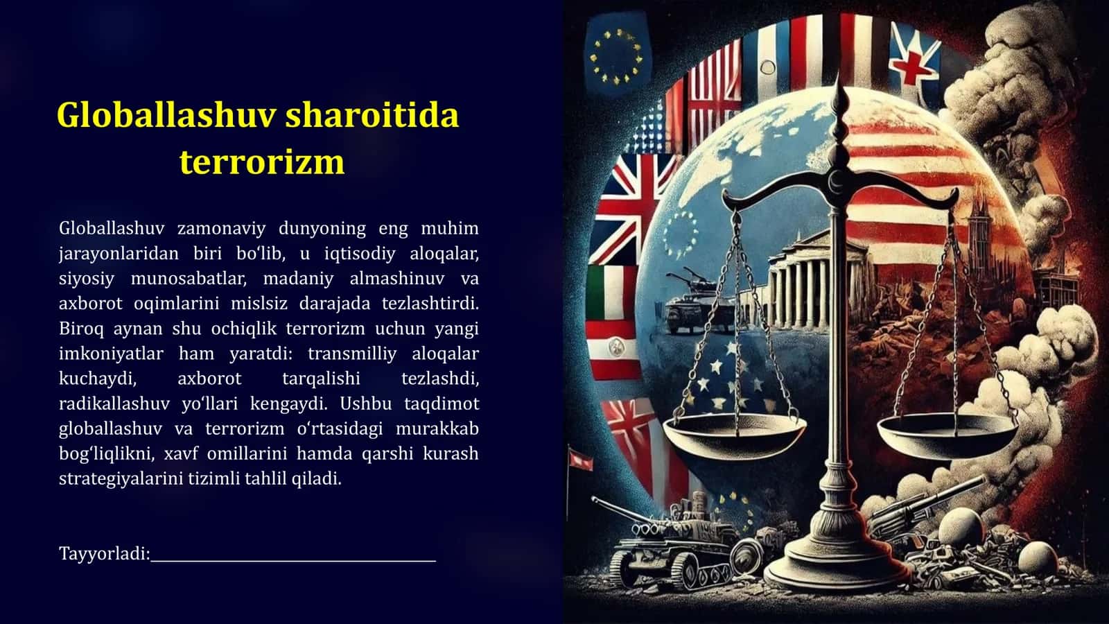 "Globallashuv sharoitida terrorizm' mavzusida taqdimot 1