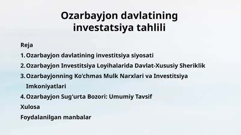 Ozarbayjon davlatining investatsiya tahlili. 1