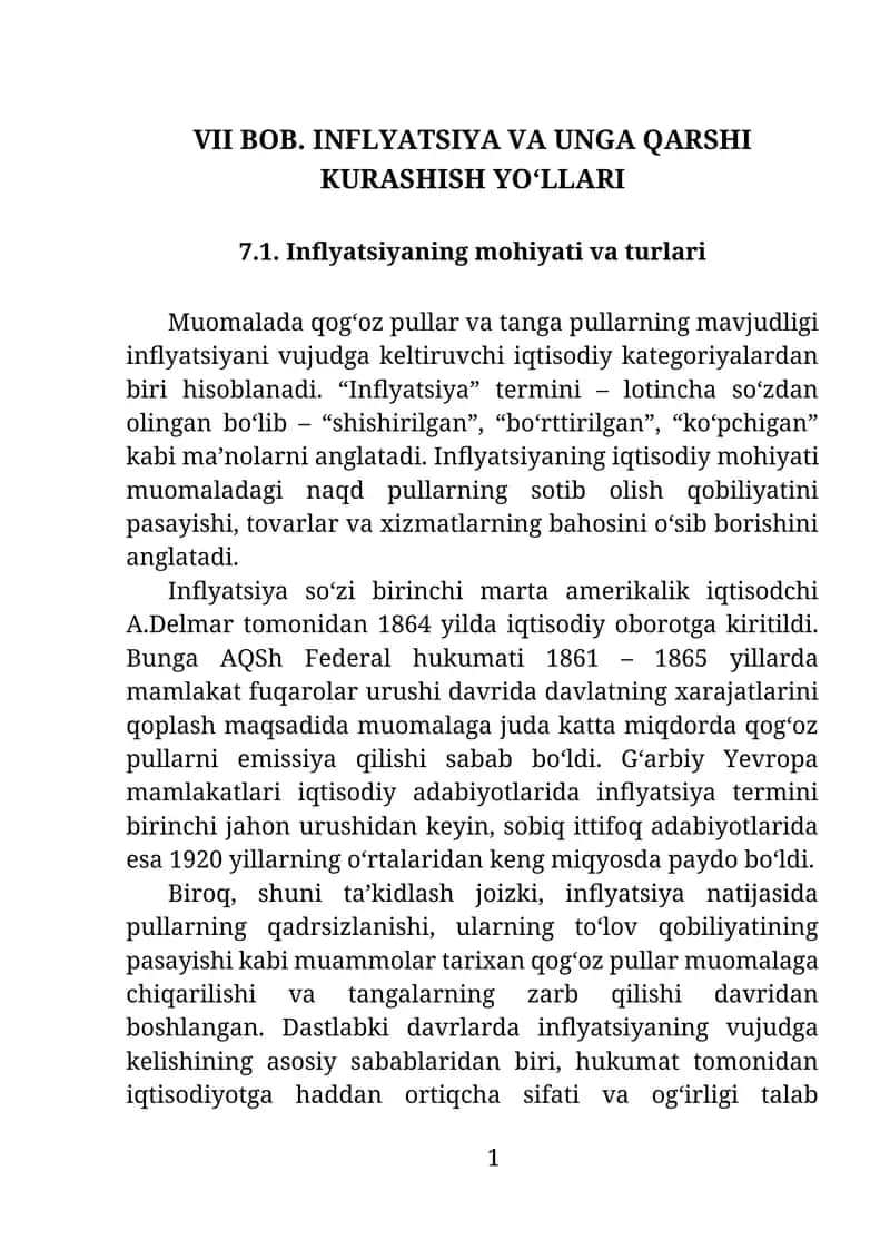 Inflyatsiya va unga qarshi kurashish yo‘llari 1