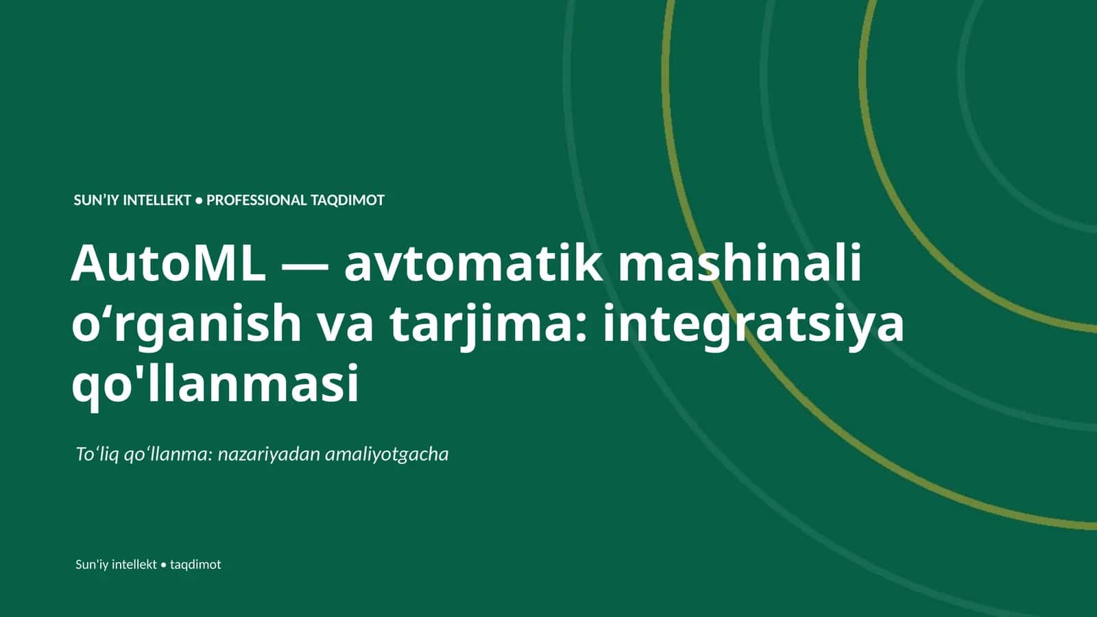 AutoML — avtomatik mashinali oʻrganish va tarjima: integratsiya qo'llanmasi 1