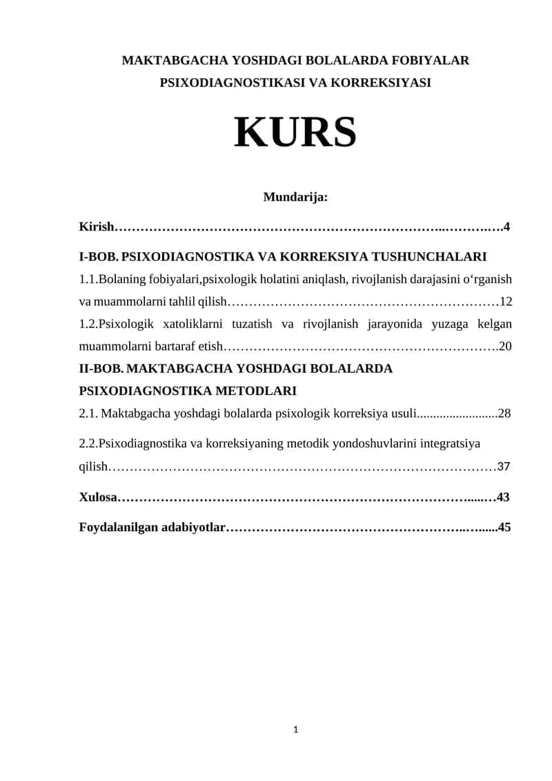 MAKTABGACHA YOSHDAGI BOLALARDA FOBIYALAR PSIXODIAGNOSTIKASI VA KORREKSIYASI 1