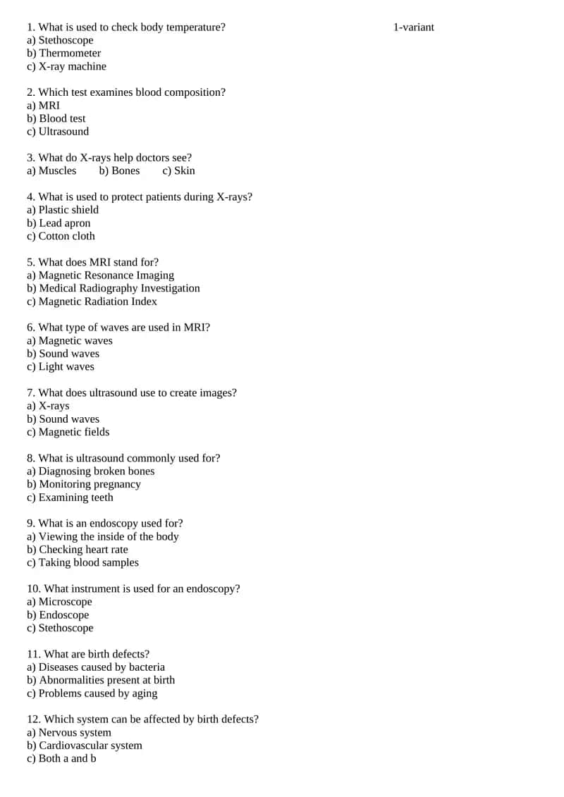 Medical Imaging Instruments Quiz 1