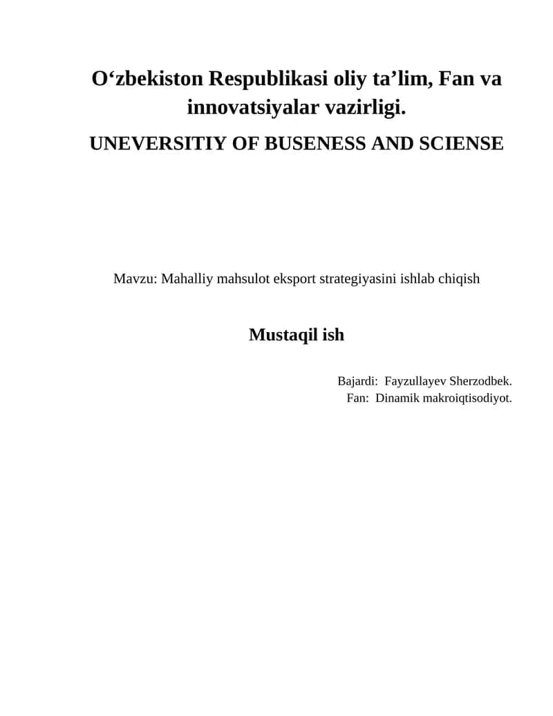 Mahalliy mahsulot eksport strategiyasi 1