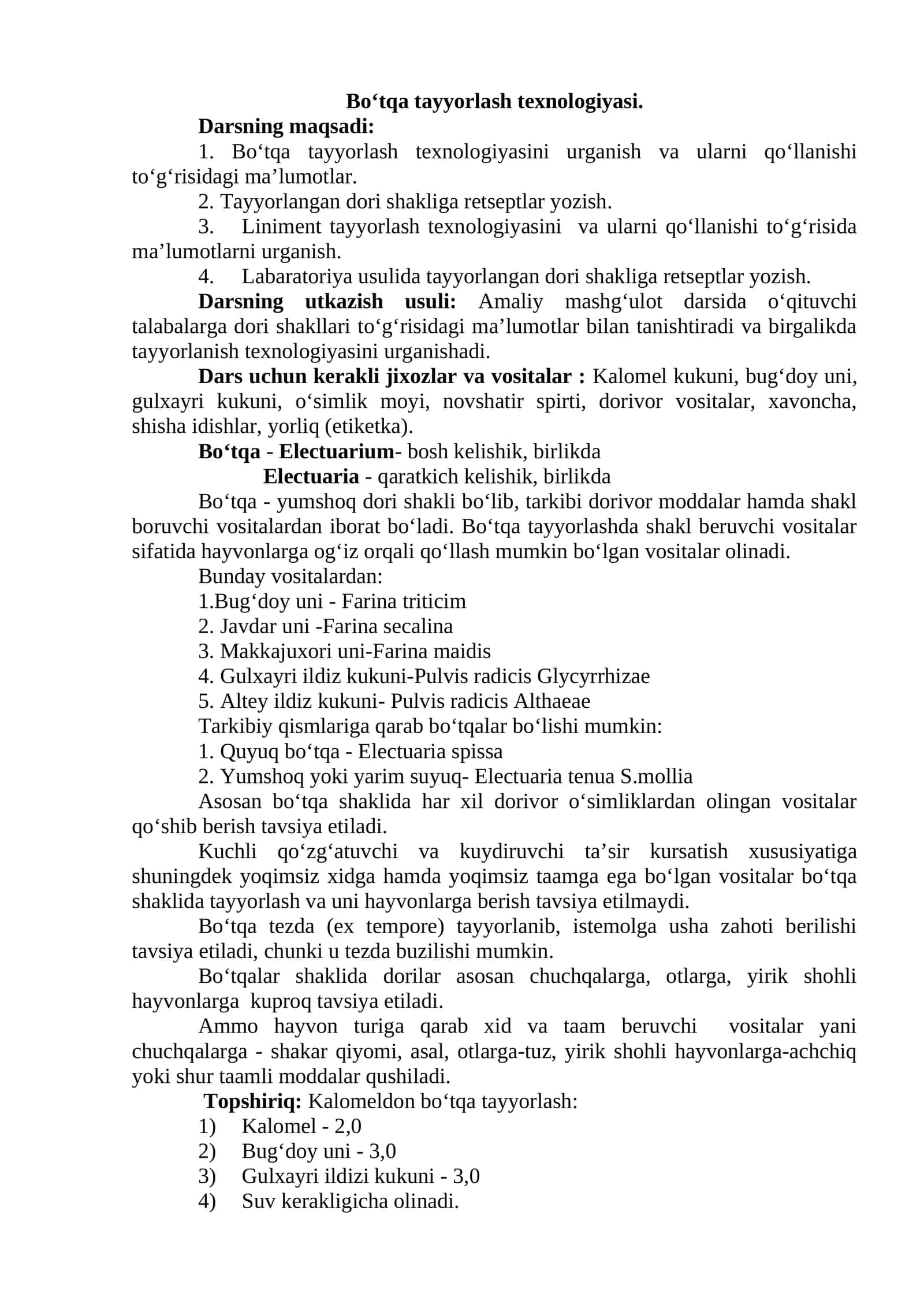 Bo‘tqa tayyorlash texnologiyasi 1