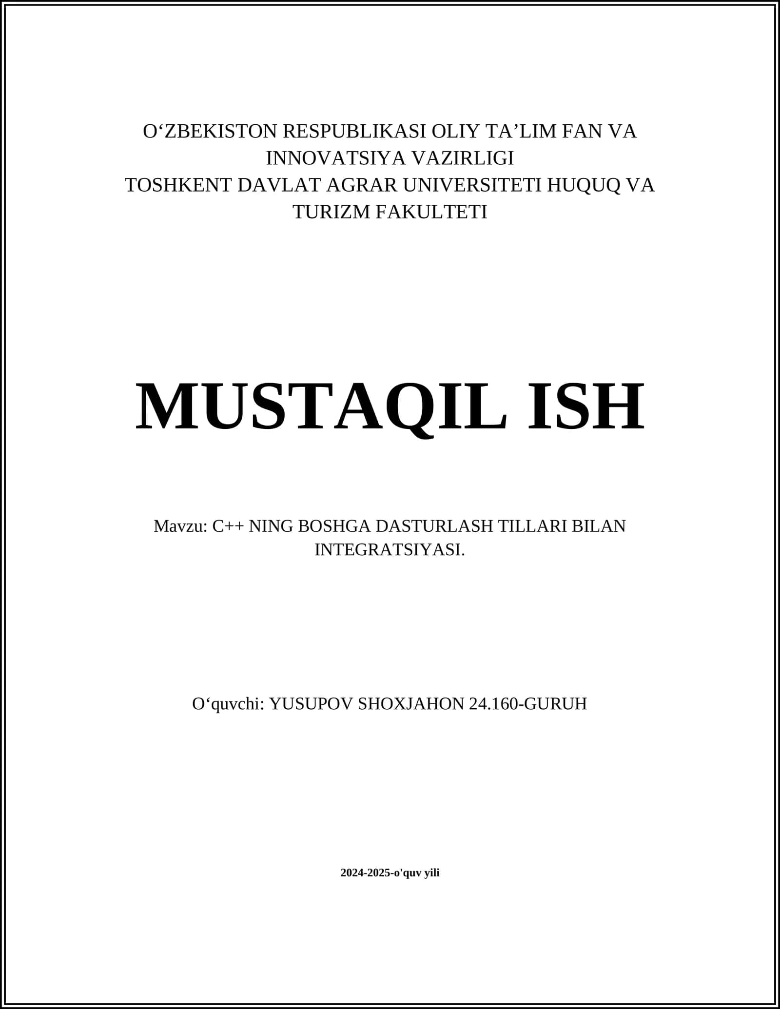 C++ NING BOSHGA DASTURLASH TILLARI BILAN INTEGRATSIYASI 1