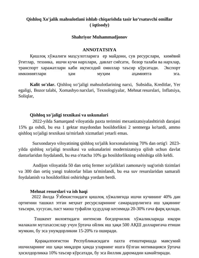 Qishloq Xo'jalik mahsulotlari 1