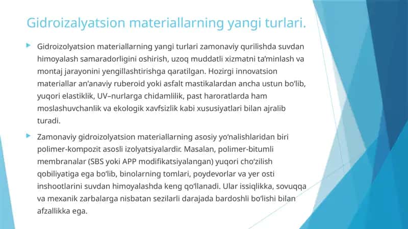 Gidroizalyatsion materiallarning yangi turlari 1