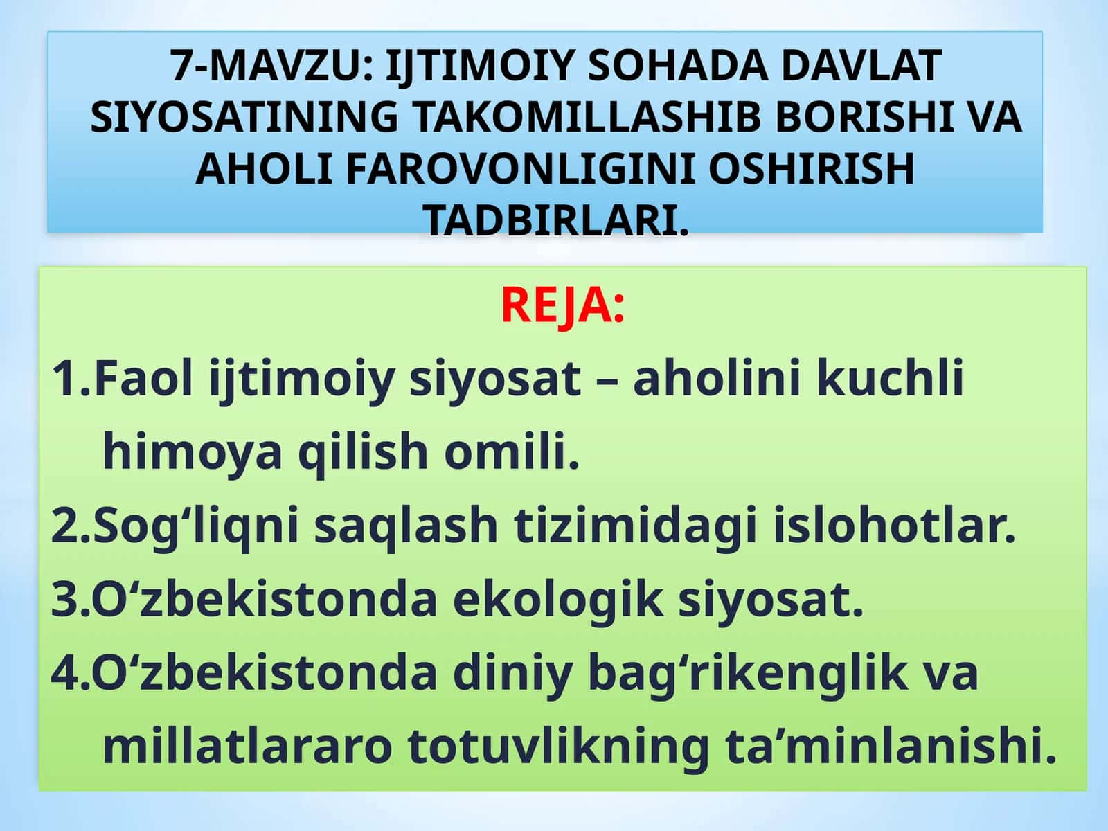 IJTIMOIYSOHADA DAVLAT SIYOSATINING TAKOMILLASHIB BORISHIVAAHOLI FAROVONLIGINI OSHIRISH TADBIRLARI 1