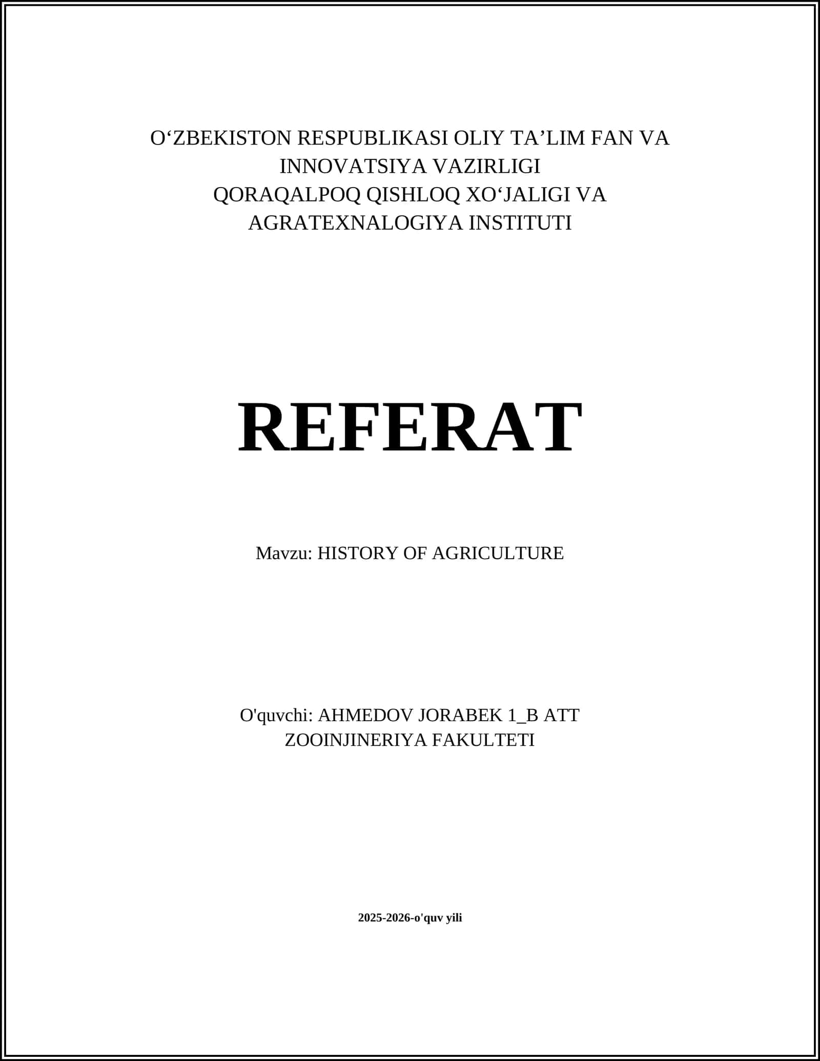 HISTORY OF AGRICULTURE 1