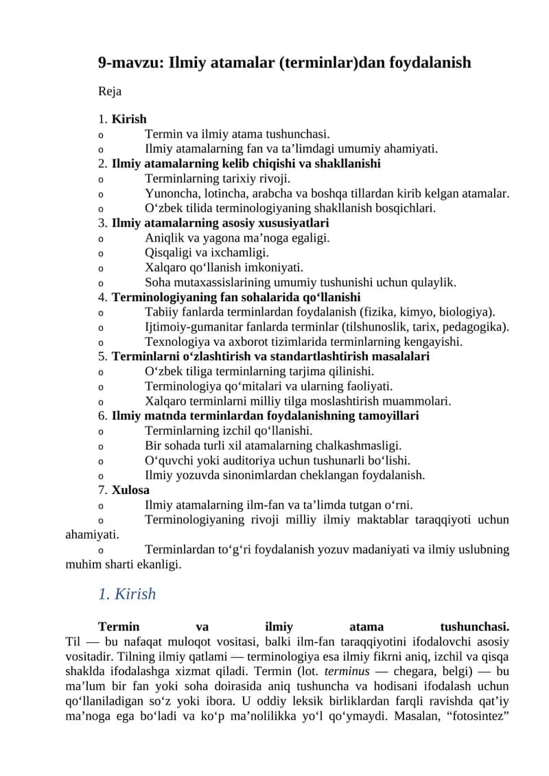 Ilmiy atamalar (terminlar)dan foydalanish 1