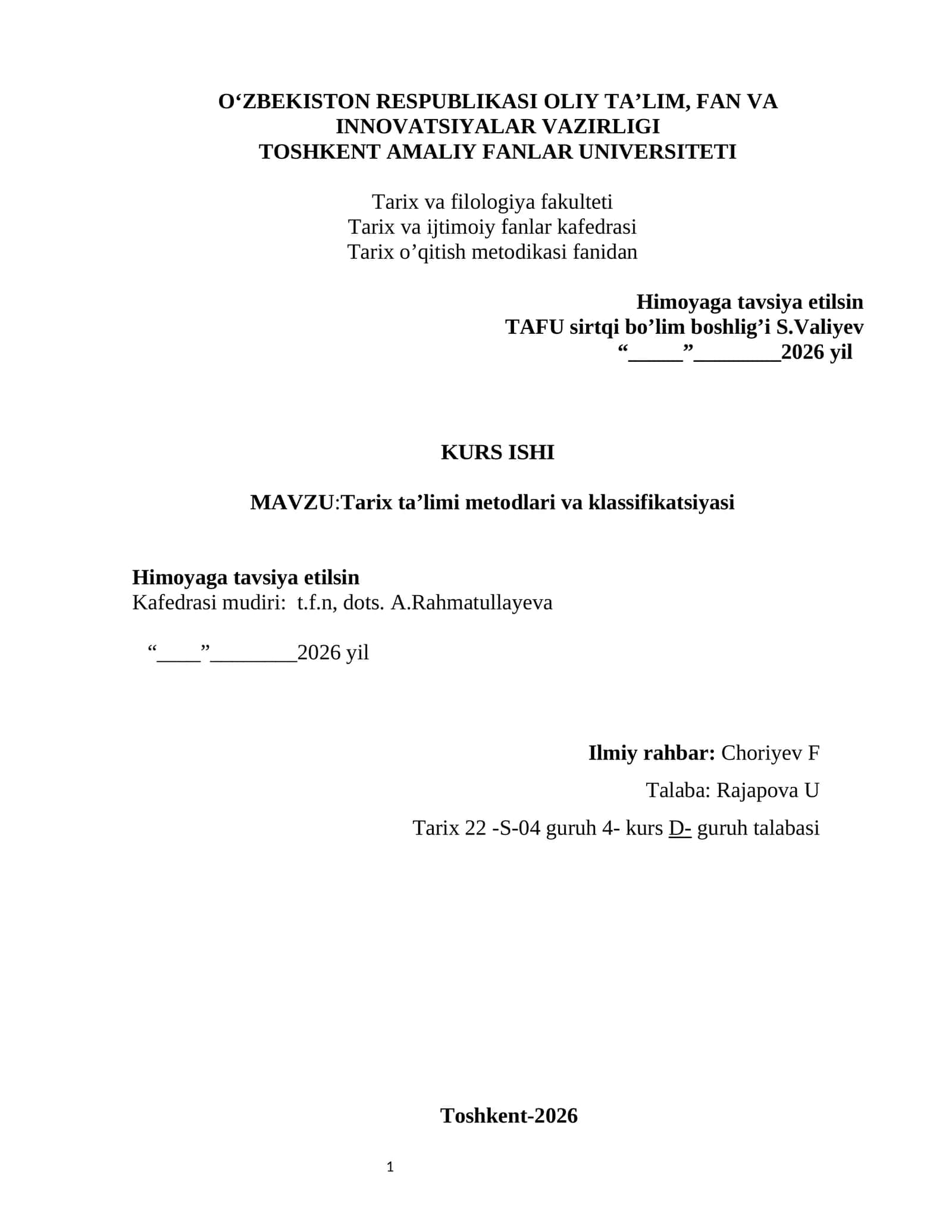 Tarix ta’limi metodlari va klassifikatsiyasi 1