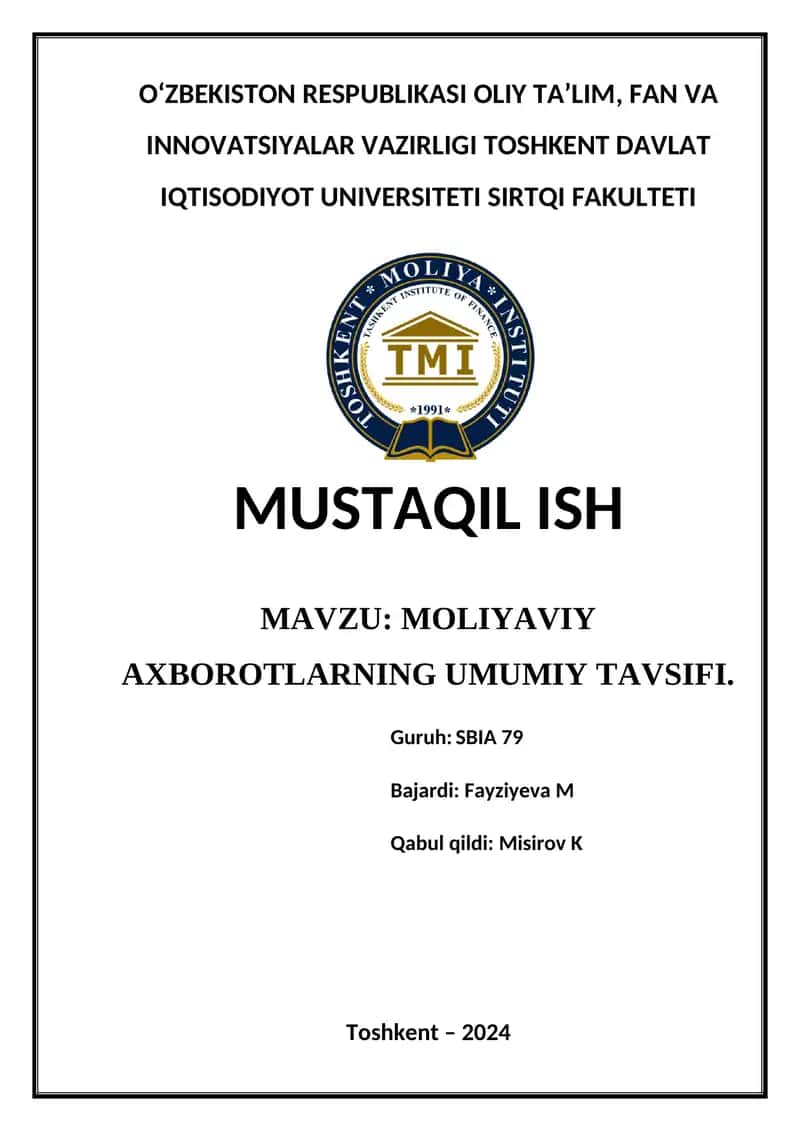 Moliyaviy Axbarotlarning Umumiy Tavsifi 1