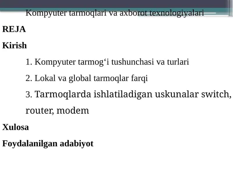 Kompyutertarmoqlari va axborot texnologiyalari 1