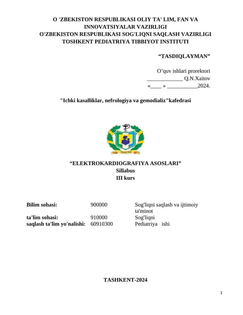 "ELEKTROKARDIOGRAFIYA ASOSLARI" 1