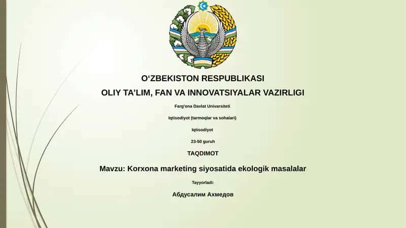 Korxona marketing siyosatida ekologik masalalar 1